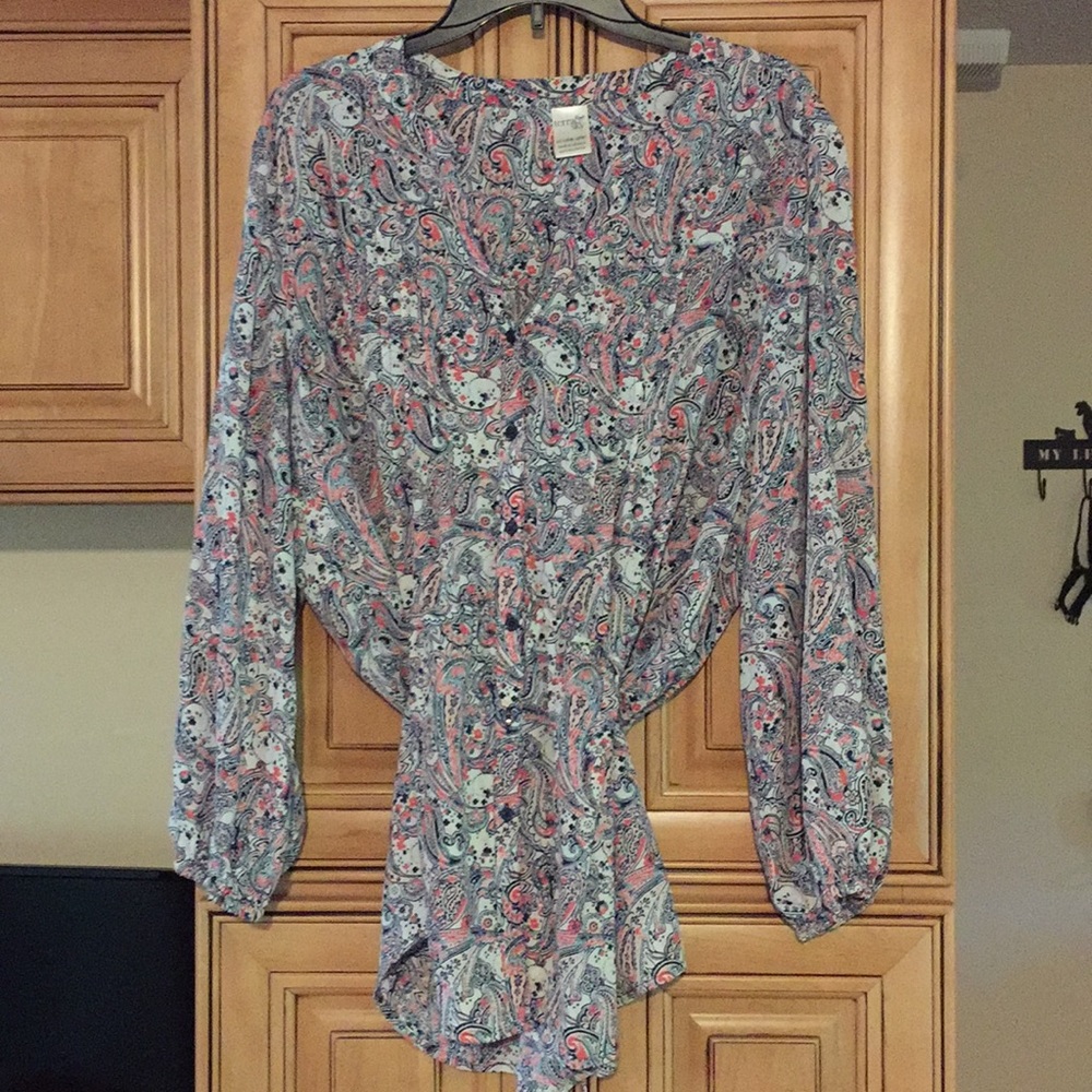 Navy & Pink Paisley button up 1X